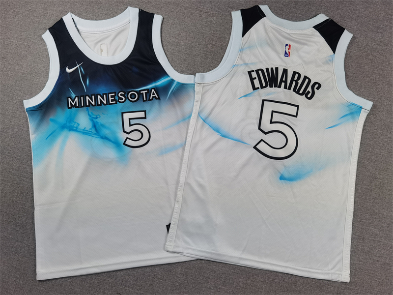 Youth Minnesota Timberwolves #5 Edwards white 2024 2025 NBA jersey